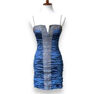 Nicole Miller Metallic Periwinkle Blue Bodycon Mini Dress Thin Straps Women’s 6